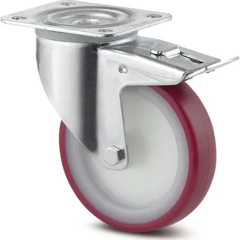 Pojezdové kolečko Alpha TENTE Kolečko pro transportní zařízení 125mm, s brzdou, plotýnka, 3477UAP125P63 červené