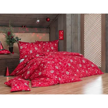 Povlečení Matějovský Vločky červené flanel 140 x 200, 70 x 90 cm zipový uzávěr