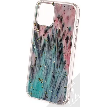 Pouzdro na mobilní telefon 1Mcz Gold Glam Páv TPU ochranný kryt pro Apple iPhone 12, iPhone 12 Pro růžová mátově zelená (pink mint green)