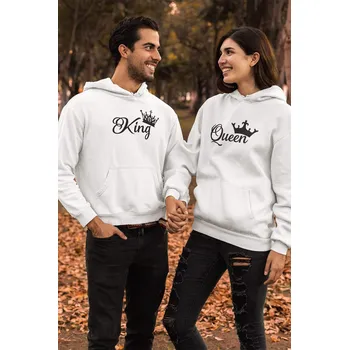 Pánská mikina Mikiny pro páry King Queen Barva: Bílá, Dámska velikost: S, Pánska velikost: 2XL