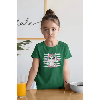 Dívčí tričko Cute jednorožec Barva: Trávová zelená, Velikost: 158
