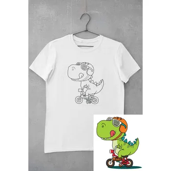 MMO Dětské tričko vymaluj si Dinosaurus na kole Bílá 146