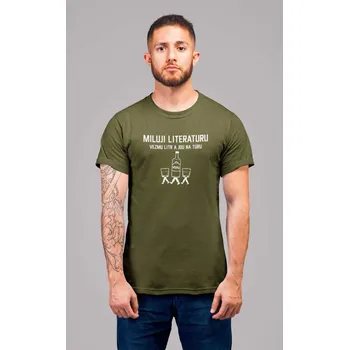 Pánské tričko Pánské tričko Miluji literaturu Barva: Khaki, Velikost: XS