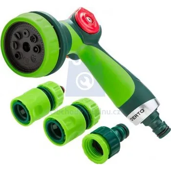 Postřikovač Sada postřikovače a spojek, sprcha plastová, VERTO pistole 8 funkcí + spojky, sada 4 ks, balení 1 ks