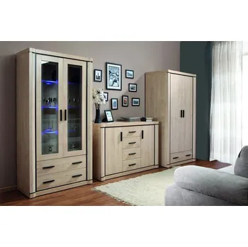 Obývací stěna Eoshop Obývací sestava LASALD SET 1 (skříň, komoda, vitrína) dub sonoma