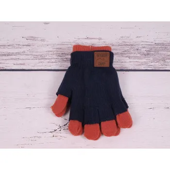 Rukavice Rukavice prstové YO R242 teplé dvojité tmavomodré s oranžovou velikost rukavic: 18 cm