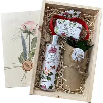 Dárkový potravinový koš Dárková dřevěná bedna malá – Růže