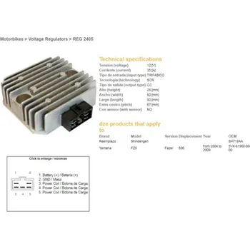 Elektroinstalace pro motocykl Regulátor dobíjení GZ Yamaha FZ 6 S Fazer 2004 - 2009