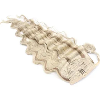 Příčesek Clip in culík z pravých lidských vlasů vlnitý 50cm - platina/světle hnědá