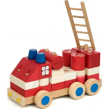 Dřevěná hračka Dřevěné HASIČSKÉ AUTO, 22 cm, 35 kostek, barevné