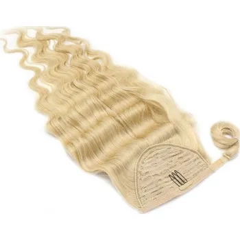 Příčesek Clip in culík z pravých lidských vlasů vlnitý 60cm - nejsvětlejší blond