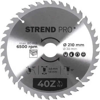 Pilový kotouč STREND PRO 2232031 Kotouč pilový, na dřevo, 210mm, 40 zubů, 30/20mm, 2,6mm, TCT