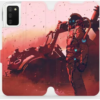 Pouzdro na mobilní telefon Flipové pouzdro Mobiwear na mobil Samsung Galaxy A03s - MA09S Průzkumník s červeným vozítkem - nemá na boku otvor pro čtečku otisků prstů (Parádní flip obal, kryt, pouzdro Mobiwear na mobilní telefon Samsung Galaxy A03s s motivem MA09S Průzkumník s červen