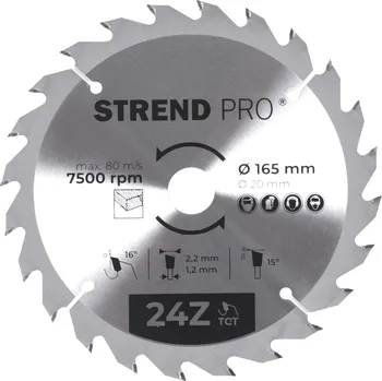 Pilový kotouč STREND PRO 2232020 Kotouč pilový, na dřevo, 165mm, 24 zubů, 20/16mm, 2,2mm, TCT
