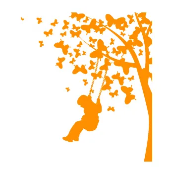 Samolepící dekorace Interiér 006 levá dítě na houpačce (06 - oranžová) SAMOLEPKA NA AUTO, NÁLEPKA, FÓLIE, POLEP, TUNING, VLASTNÍ TEXT, TISK, AUTOSAMOLEPKY.cz, POLEPY, OBRÁZEK, LOGO, 3D STICKERS