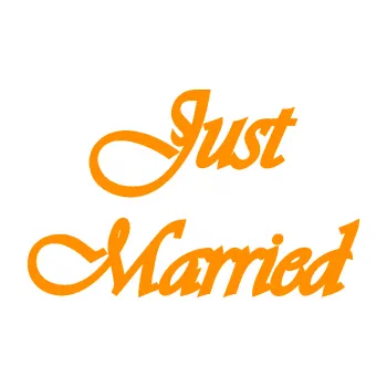 Samolepící dekorace Just Married 005 (06 - oranžová) SAMOLEPKA NA AUTO, NÁLEPKA, FÓLIE, POLEP, TUNING, VLASTNÍ TEXT, TISK, AUTOSAMOLEPKY.cz, POLEPY, OBRÁZEK, LOGO, 3D STICKERS