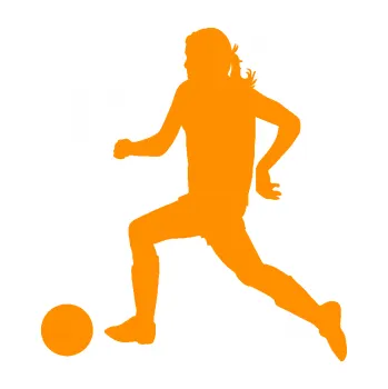 Samolepicí dekorace na vozidlo Fotbalistka 001 levá (06 - oranžová) SAMOLEPKA NA AUTO, NÁLEPKA, FÓLIE, POLEP, TUNING, VLASTNÍ TEXT, TISK, AUTOSAMOLEPKY.cz, POLEPY, OBRÁZEK, LOGO, 3D STICKERS