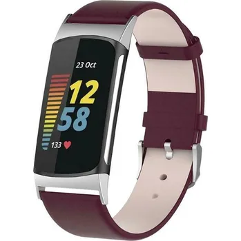 Ostatní příslušenství k chytrým hodinkám eses Kožený řemínek pro Fitbit Charge 5 a 6 - Vínový