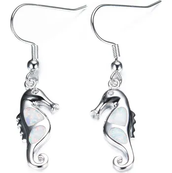 Náušnice B-TOP Náušnice s bílým opálem MOŘSKÝ KONÍK - postříbřené