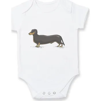 Kojenecké oblečení Vintage Jezevčík - Body kojenecké s krátkým rukávem - Krátký r. 12-18 měs ( Bílá )