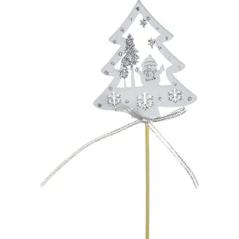 Vánoční dekorace Zápich stromeček se sněhulákem 8x7/30 cm