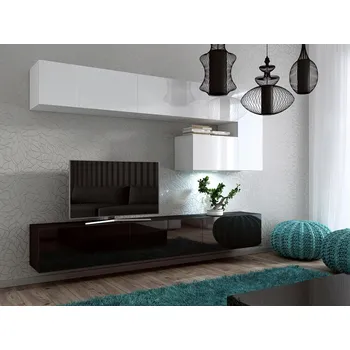 Obývací stěna Ral Obývací stěna NERO 1, 251 cm - Černo/bílý lesk