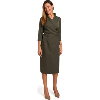 Dámské šaty S175 Zavinovací šaty s vázáním - khaki barva EU M