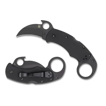 Pracovní nůž Spyderco Karanhawk, zavírací nůž s klipem, černá střenka G-10, černé ostří C170GBBKP