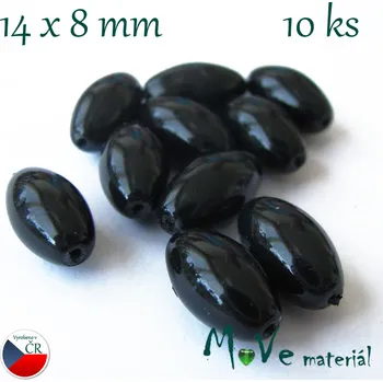Dětské navlékací korálky České olivky černé 14x8mm 10ks
