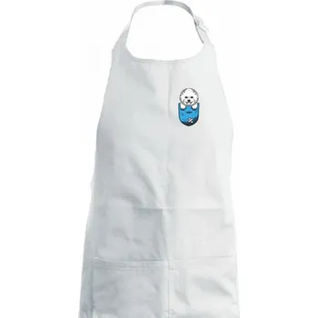 Kuchyňská zástěra Bišonek v kapsičce - Dámská zástěra na vaření - Univerzální velikost ( Bílá )