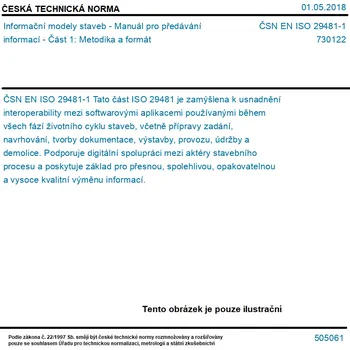 ČSN EN ISO 29481-1 - Informační modely staveb - Manuál pro předávání informací - Část 1: Metodika a formát - Tisk