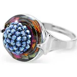 Stříbrný prsten s kruhovým krystalem a zdobeným středem krystaly Swarovski Volcano (Stříbro 925/1000)