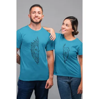 Pánské tričko Trička pro páry Lev a lvice Barva: Tyrkysová, Dámska velikost: L, Pánska velikost: L