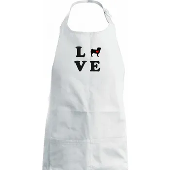 Kuchyňská zástěra Mops love - Dámská zástěra na vaření - Univerzální velikost ( Bílá )