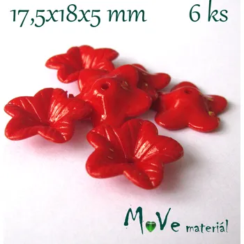 Dětské navlékací korálky Akrylový květ 18mm - lesklý, 6ks, červený