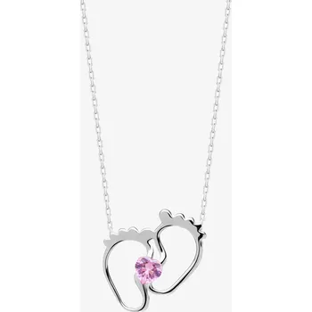 Náhrdelník Preciosa Stříbrný náhrdelník New Love, dětské nožičky s kubickou zirkonií Preciosa, rosa