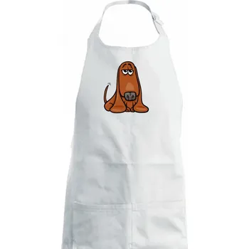 Kuchyňská zástěra Baset - kreslený hnědý - Dámská zástěra na vaření - Univerzální velikost ( Bílá )