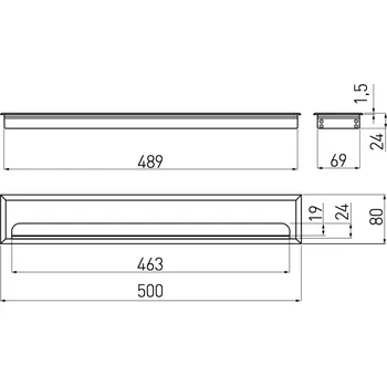 Nábytkové kování In-Design Průchodka kabelů MERI do stolu hranatá šířka 80 mm - různé délky černá Délka průchodky (mm): 500