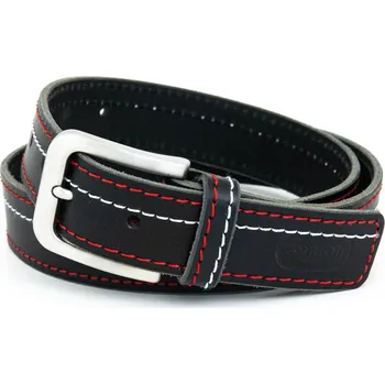 Opasek Kožeťuci Černý opasek s dvoubarevným prošitím a nerezovou sponou Rozměry opasku: Obvod pasu: 70 cm (Celková délka: 85cm)