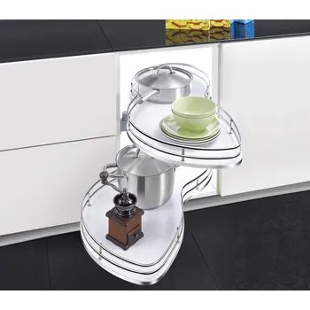 Nábytkové kování Wireli Rohová výsuvná police Elegance - levá, plné dno, 810x500x570-710 mm, chrom