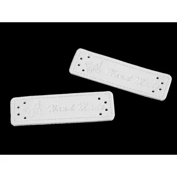 Štítek z eko kůže- Hand made 390598, 15x50 mm, bílý