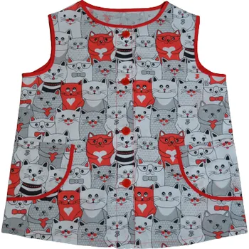 Dětská zástěra Šatoli.cz Bavlněná propínací zástěrka vel.104 Červené kočičky