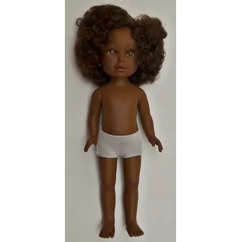 Panenka Snědá realistická panenka Paulina bez oblečení od firmy Vestida de Azul (Španělská panenka - 33 cm - delší kudrnaté tmavě hnědé vlasy)