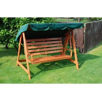Zahradní houpačka Rodinná zahradní houpačka z masivního dřeva + zelená stříška, 192 cm