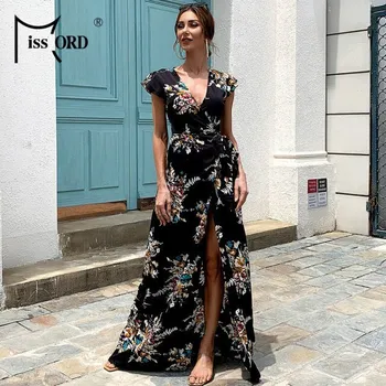 Dámské šaty Zavinovací letní šaty s potiskem délky maxi Barva: Černá, Velikost: S