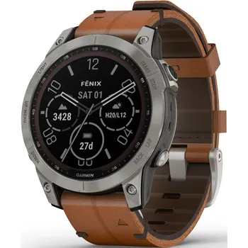 Chytré hodinky Garmin fēnix 7 Sapphire Solar Edition, Titan/ Brown Leather Band