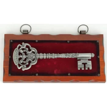 Věšák Věšák na klíče s historickým klíčem s orlem 32 x 6 x 16,5 cm kov a dřevo