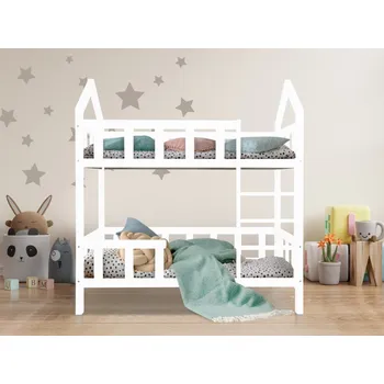 Dětsný nábytek ELIS DESIGN Domečková postel patrová se zábranou svisle premium bílá rozměr lůžka: 90 x 200 cm, šuplík, nožičky: s nožičkami, bez šuplíku