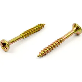 Spojovací materiál Univerzální vrut do dřeva 3,5x30/18 částečný závit zinek žlutý (Vrut do dřeva, křížová drážka PZ, zápustná hlava)