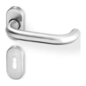 Dveřní kování Dveřní kování UNA R OV nerez PK (Dveřní rozetové kování UNA R OV nerez PK , vhodná pro interiér, pro dozický (obyčejný), cylindrický (fab) zámek, nebo s uzamykací páčkou na WC.)